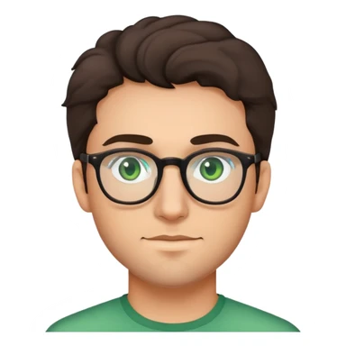 young man with dark slightly curled hair wearing glasses with green eyes and stubble sticker