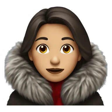Brunette in a dark fur coat with a red freezing nose  sticker
