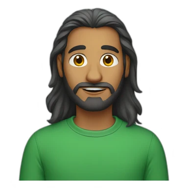 an indian man wearing a green sweatshirt, long hair, no facial hair, waving goodbye, close up sticker