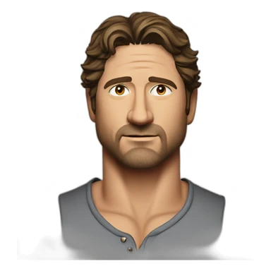 actor gerard butler serious cartoon wearing henley sticker