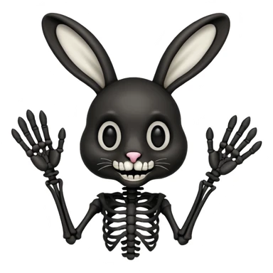 Emoji tête de Lapin squelette noire qui fait bonjour de la main  sticker