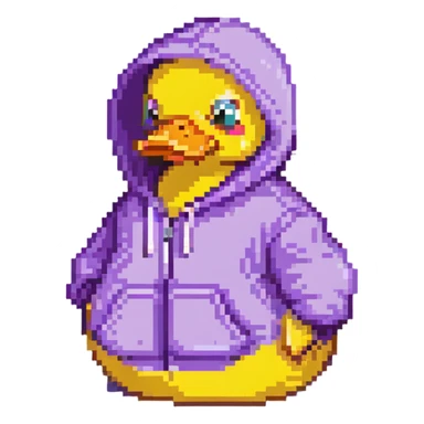 Pixelated rubber duck with a purple hoodie sticker