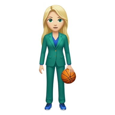 Full Body white female basketball head coach with long blonde hair in a blue and green suit sticker
