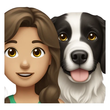 Girl with brown hair and green brown eyes next to a black golden retriever and épagneul breton black and White  sticker