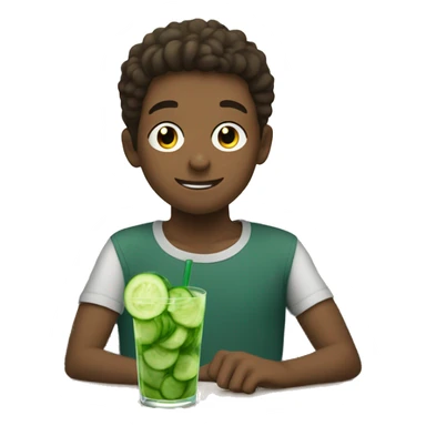 boys enjoying drinks indoors with cucumber  sticker