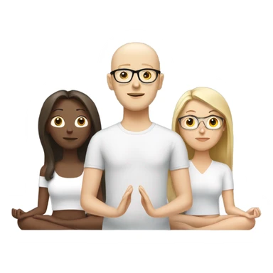 A white blonde person, a white brunette person and a brown bald person with glasses meditating with each other  sticker