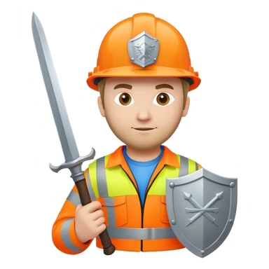 Telecoms engineer in orange hi vis and hard hat with sword and shield sticker