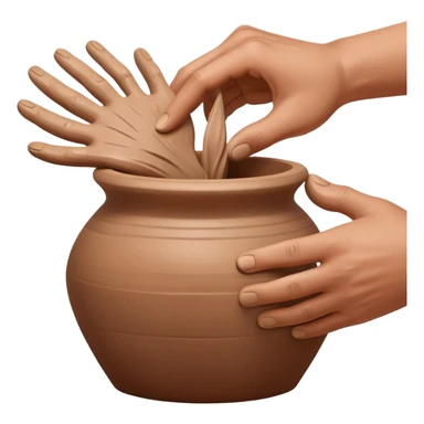 Hands making pottery, one hand inside clay vessel, one hand outside, pinching and lifting clay on a spinning pottery wheel sticker