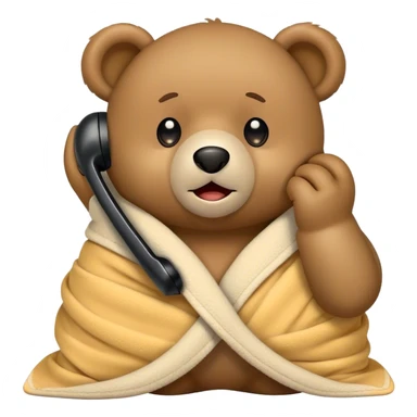 Teddy bear wrapped in blanket talking on phone  sticker