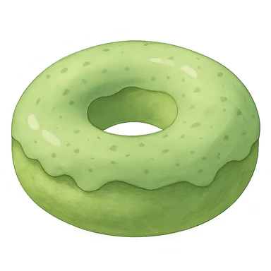 Donut in Ghibli style, detailed, soft green colors, with no background sticker