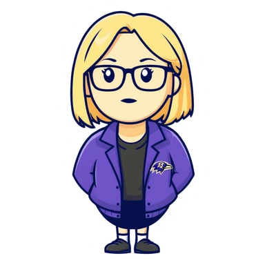 Make a sticker of a 60 year-old tall, blonde woman with glasses that’s rooting for the ravens sticker