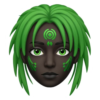 black joker face with green dreadlocks, digital binary accents, some white makeup sticker