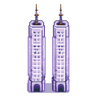pixel art of the Twin Towers with a blue sky background sticker