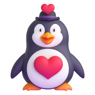large penguin with a Discord hat and a large heart on chest sticker