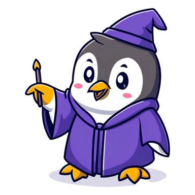Cute penguin in wizard robes casting a spell sticker