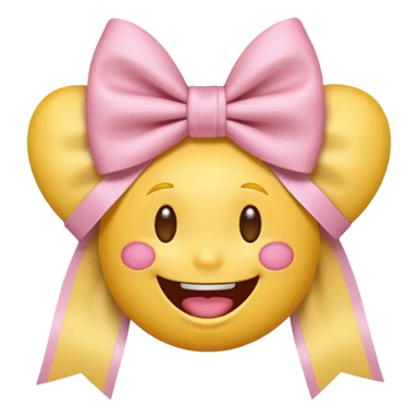 classic yellow laughing emoji with a very pretty pale pale pink bow sticker