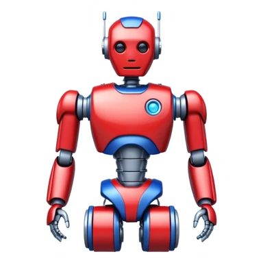 generate robot glossy, realstic, red and blue color, add text on chest "LMX" sticker