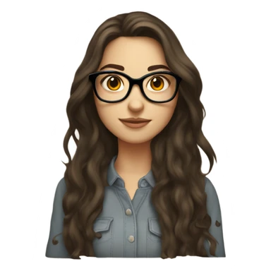 Brunette girl with roundish glasses volume long hair and  sticker