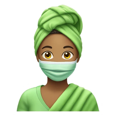 Mixed women with towel rapped around hair and green facemask on  sticker