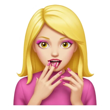 yellow face biting pink nails  sticker