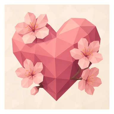 pink heart with sakura flowers, polygonal style sticker