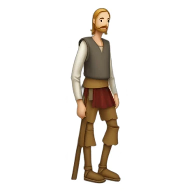 A person who walks on stilts, walking over them, medeival fair sticker