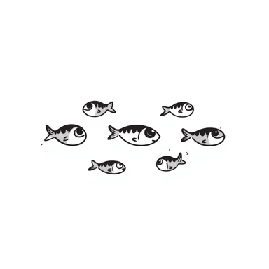 anchovies, hand drawn doodle style, sketchy, black and white sticker