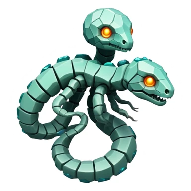 A serpentine creature with segmented exoskeleton resembling cracked clay, adorned with geometric crystalline growths that protrude at regular intervals along its spine and emit heat mirages.

 sticker