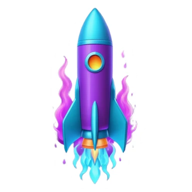 futuristic minimalistic glowing rocket icon, neon purple and cyan flame, dark sci-fi background, 1:1 aspect ratio, no face sticker