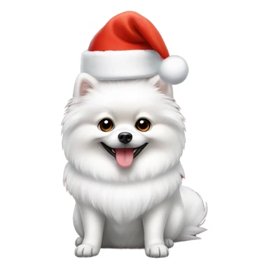 White Pomeranian in a Christmas hat sticker