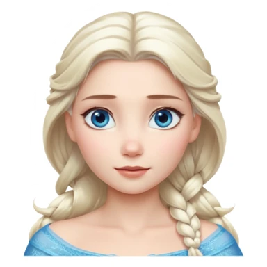 Кинематографический реалистичный портрет Эльзы с реалистичной текстурой кожи, мягким естественным освещением и изящно детализированными платиново-русыми волосами Её  выразительные голубые глаза излучают уверенность, спокойное выражение. Портрет отличается мягким чарующим сиянием с прохладной sticker