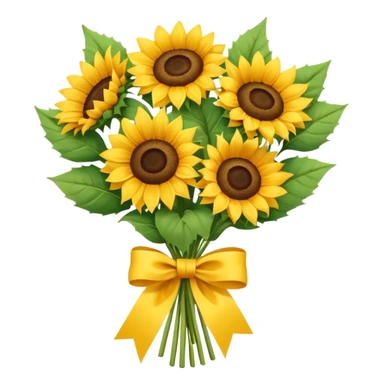 bouquet of sunflower with bow and wrapping paper sticker