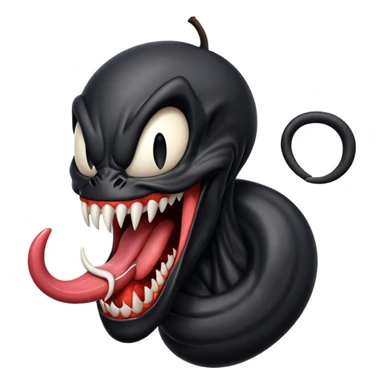 Venom with very long tongue out, clean black body, no logos or markings, normal Apple emoji style sticker