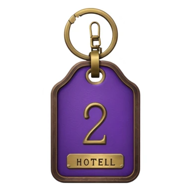 antique brass hotel key with large purple leather room number tag sticker