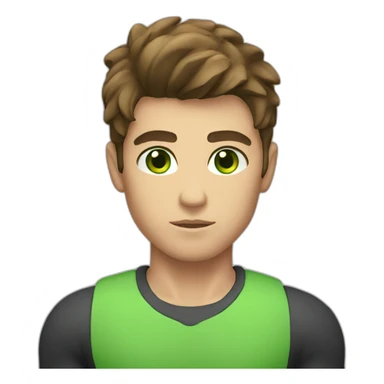 Boy, brown hair, green eyes, muscular body, serious face sticker