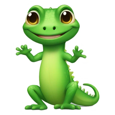 cute green lizard full body with green heart emojis around its face smiling sticker