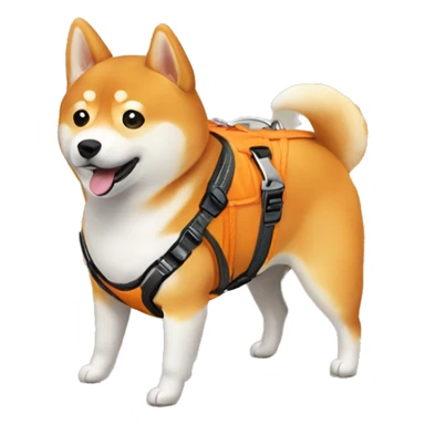 Shiba Inu in an orange harness sticker