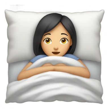 An Asian girl cozy in bed sticker