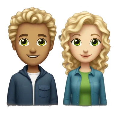 dating couple, boyfriend with dirty blonde curly hair and blue eyes, girlfriend with straight blonde hair and green eyes sticker