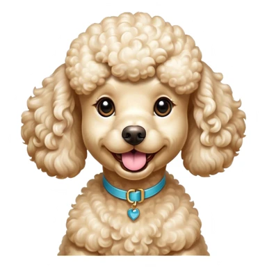 Cinematic Comical Cream Poodle Portrait Emoji, Head tilted dramatically with an exaggeratedly amused expression, featuring a glossy, curly cream Fur with a radiant sheen, wide, expressive warm eyes filled with playful disbelief, Simplified yet hilariously expressive features, highly detailed, glowing with a slightly sassy glow, high shine, dramatic yet playful, stylized with an air of cheeky mischief, bright and endearing, soft glowing outline, capturing the essence of a spirited and over-the-top companion, so meme-worthy it feels like it could side-eye its way into internet fame instantly! sticker