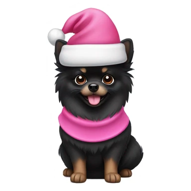 Black Pomeranian wearing a pink Santa hat sticker
