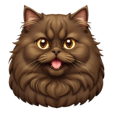 Cinematic Adorable Big-Eyed Fluffy Dark Brown Persian Cat Portrait Emoji, Head tilted playfully with a cute, exaggerated yawn, fluffy dark brown fur with rich caramel and gold undertones, Simplified yet irresistibly cute features with large, expressive eyes, highly detailed, glowing with a warm and gentle glow, high shine, a mix of affectionate and sleepy, stylized with a touch of whimsy, bright and full of charm, soft glowing outline, capturing the essence of a fluffy, loving kitty yawning in the most adorable way, so endearing it feels like it could leap out of the screen and stretch out for a cuddle! sticker