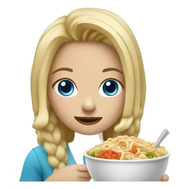 Blonde girl with blue eyes eating ramen  sticker