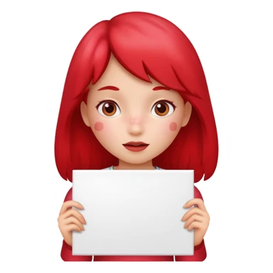 A girl strawberry holding a large blank sign sticker