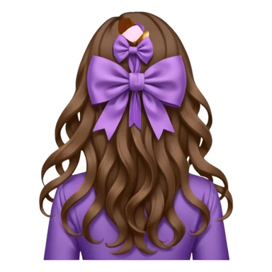 long wavy brown hair from behind with a medium lilac bow sticker