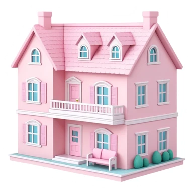 cute pastel pink dollhouse with miniature furniture sticker