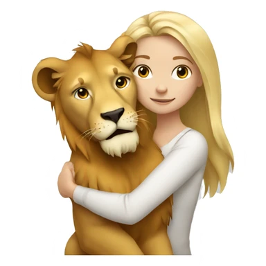 Blonde girl cuddling lion sticker