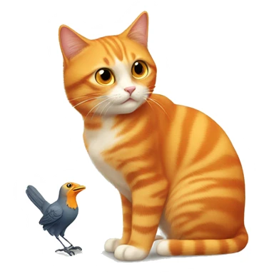 Orange cat playing with a bird sticker