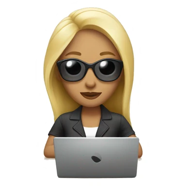 women with blond hair working behind laptop with sunglasses  sticker