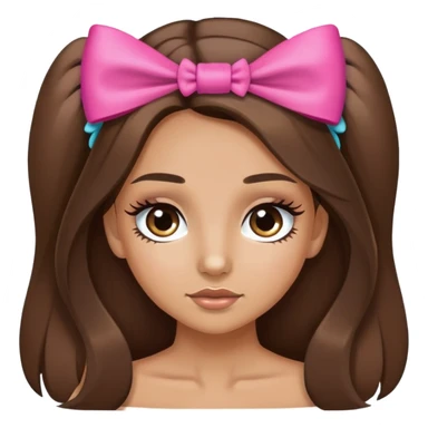 long hair brunette tan girl with bow with eyelashes sticker